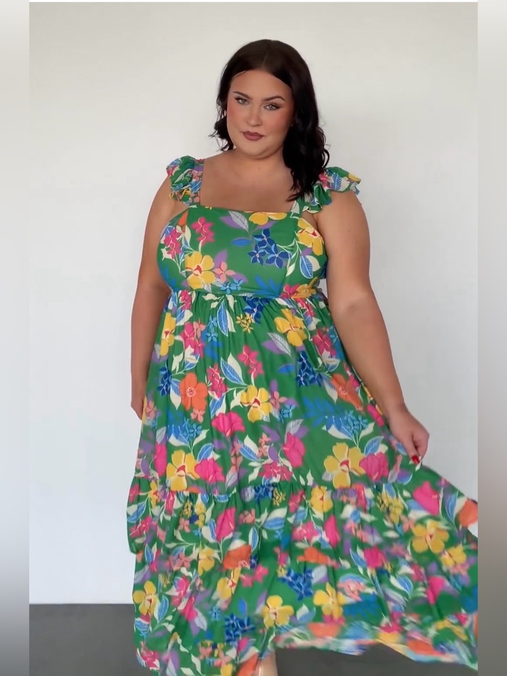 Baltic Born Green Floral Maxi Dress with Ruffle Straps and smocked back